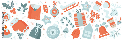 Ensemble de motifs, illustrations vectorielles éditables autour de Noël et des fêtes de fin d'année - Vacances d'hiver - Décembre - Festivités - Dessins  festifs et colorés pour les fêtes de Noël