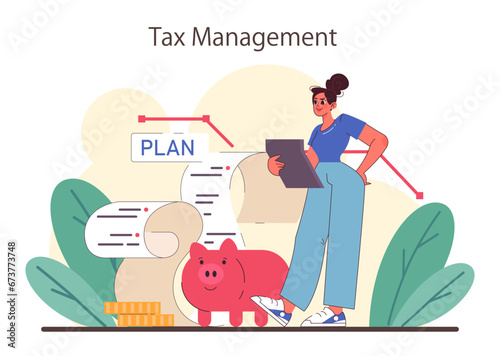 Tax optimization. Financial efficiency, budgeting and economy idea. Taxes deduction and refund. Flat vector illustration