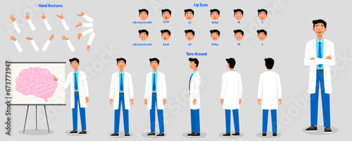A neurologist doctor model sheet. male neurologist doctor turnaround sheet. Doctor hand gestures, lip sync photo