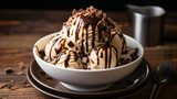 Coffee ice cream with chocolate sauce