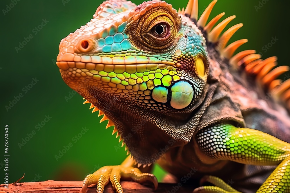Obraz premium Psychedelic colored lizard portrait. Iridescent hyper detailed view
