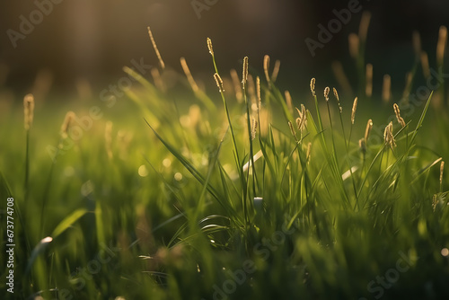 Spring juicy grass with blurry selective focus