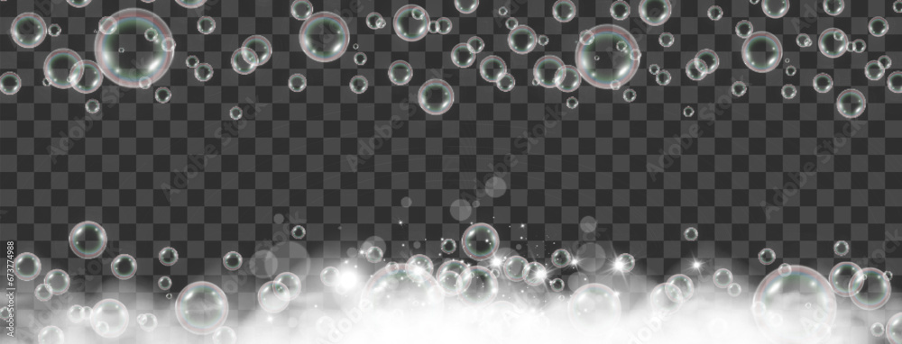 Air bubbles on a transparent background. Soap foam vector illustration.
Air bubbles on a transparent background. Soap foam vector illustration.