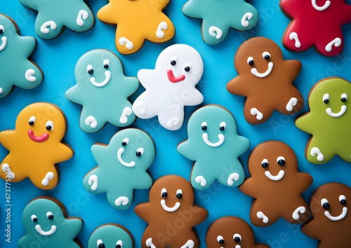 Gingerbread Man Cookies on a Blue Background - Harmony of New Year and Christmas, Gift Season, Season's Greetings