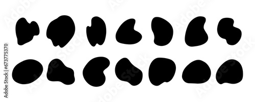 Hand-drawn black round abstract organic blots of irregular shape. Liquid shapes for decorations. Vector illustration.