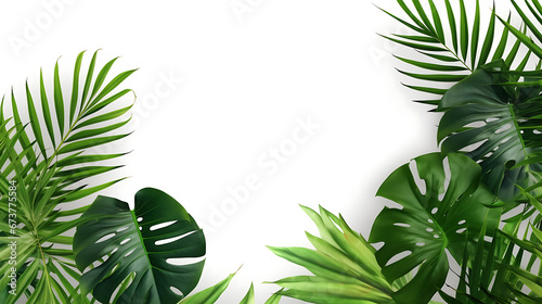 Top view of tropical leaves branch on white background