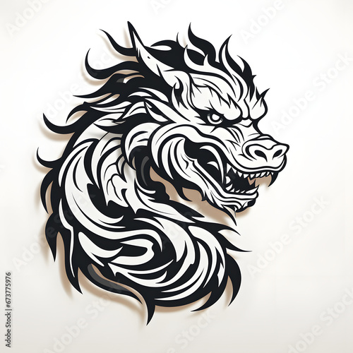 Wallpaper Mural Black and white Dragon in Chinese art style silhouette - Generated by AI Torontodigital.ca