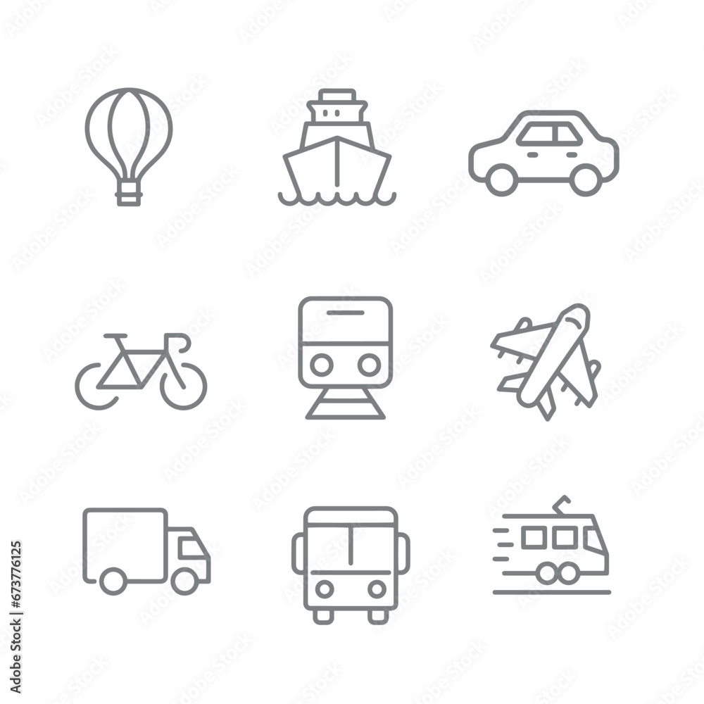  Set of Public Transport Related Vector Line Icons.