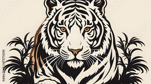 Wallpaper Mural Black and white tiger in Chinese art style silhouette - Generated by AI Torontodigital.ca