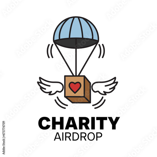 Charity box logo on the airdrop parachute. The symbol of charity, care and help organization