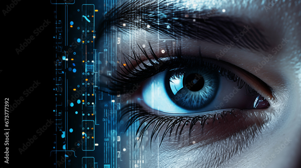Human eye with scanning for personality identification. Generative AI. - obrazy, fototapety, plakaty 