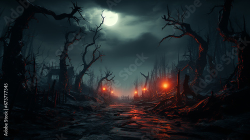 halloween background. spooky halloween night landscape © STUDIAROZA