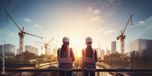 Professional Civil Engineering, Worker, Woman Quality Control, Maintenance, Check in Building Site Warehouse Workshop for Factory Operators, Beautiful View Background