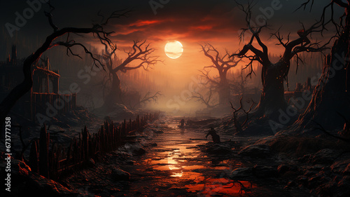 halloween background. spooky halloween night landscape