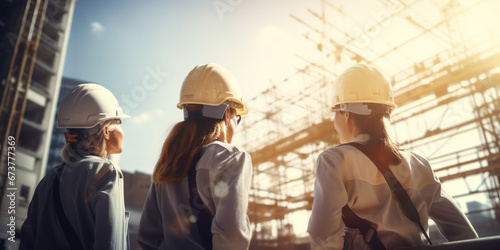 Professional Civil Engineering, Worker, Woman Quality Control, Maintenance, Check in Building Site Warehouse Workshop for Factory Operators, Beautiful View Background