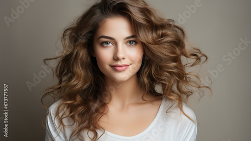 beauty portrait of young woman with natural make - up, curly hair. natural beauty.