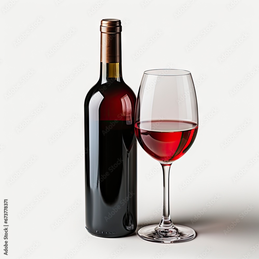 Red Wine bottle and glass on white background. Red Wine bottle and glass on white background.