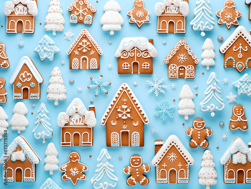Gingerbread House Pattern with Copy Space - Season's Greetings, concept of new year, christmas, gift giving