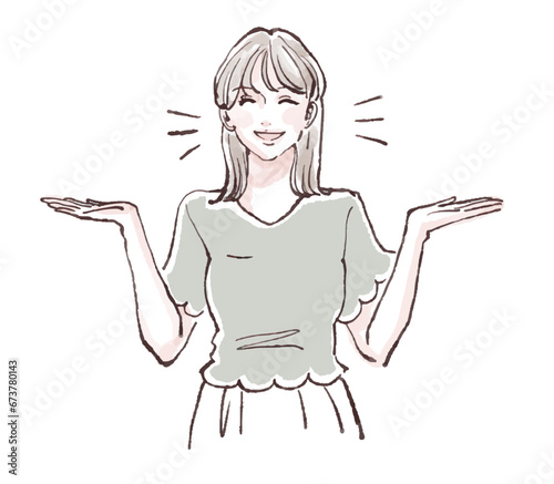 案内/両手を広げる/解説/説明/いいね/OK/こちら/比較/天秤/天秤にかける/はかる/女性・女の子のイラスト素材