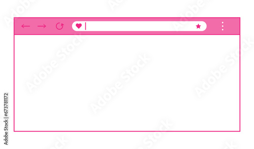 Pink web browser window with heart in flat style. Vector illustration