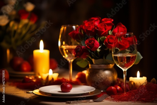 Valentine's Day Dining: A table graced by the warm glow of candles and adorned with the captivating beauty of flowers