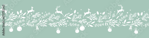 Beautiful winter greenery and deer seamless pattern - hand drawn and detailed  great for christmas textiles  banners  wrappers  wallpapers - vector surface design