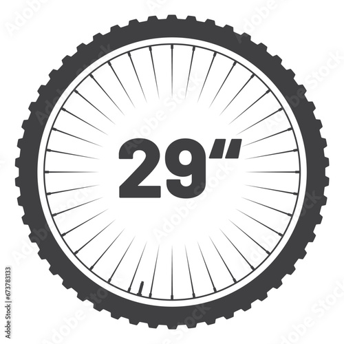 Vector icon showing bicycle wheel diameter 29". Isolated on white background