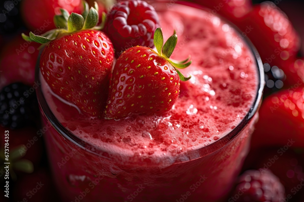 Close-up, macro shot of a refreshing frozen strawberry smoothie Close-up, macro shot of a refreshing frozen strawberry smoothie