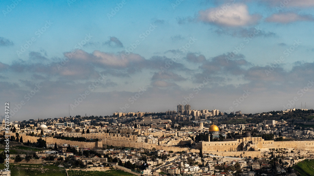 View of the Old City of Jerusalem on a sunny day