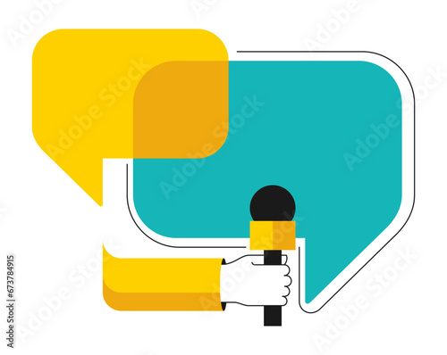 Hand with microphone and square dialog box