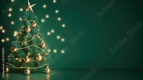 Christmas green tree on a dark green background. Happy New Year