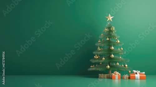 Wallpaper Mural Christmas green tree on a dark green background. Happy New Year Torontodigital.ca