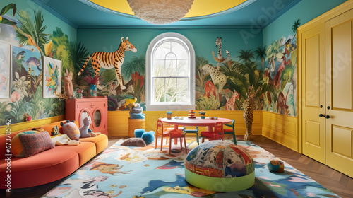 Playtime Wonderland at Noon: Colorful Fun in the Main Floor Playroom - Created using Generative AI