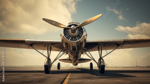 Low angle front view of The Aviator aircraft. vintage style. photo