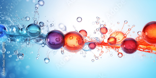 Detail of water bubbles in colorful liquid and World of Splashes, Bubbles, and Multihued Magic generative AI