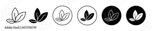 Basil vector icon set. Mint leaf sign. Pesto leaves symbol for UI designs. In black filled and outlined style.