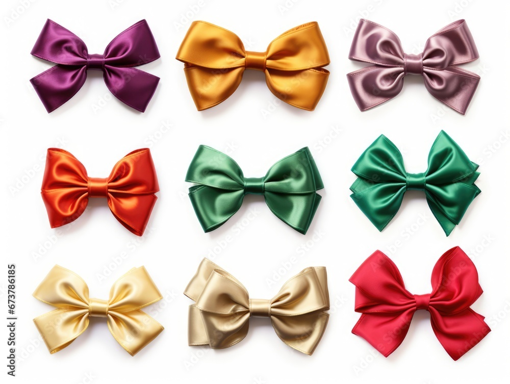 Isolated image of bow tie with beautiful colors for holiday decoration on white background. Winter seasonal concept.