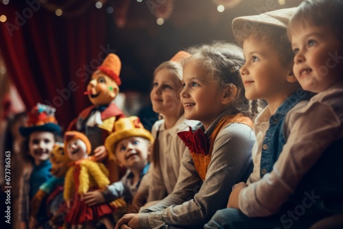 children sitting in a captivating show during carnival