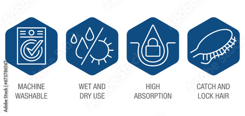 Microfiber floor mop purposes hexagonal icons set