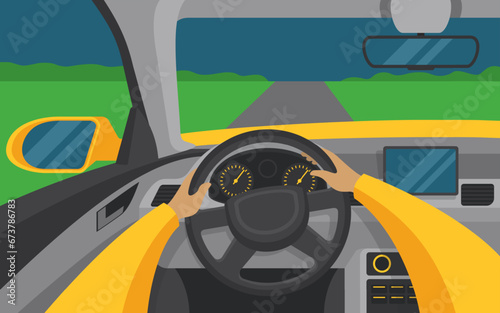 Car driving process in first person view