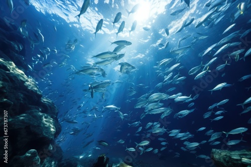 Sea fish in large quantity underwater in tropical sea. © Joyce