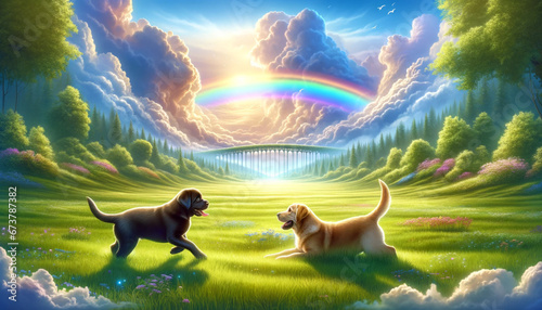 Pets' Paradise: Happy Dogs Amidst Heaven's Beauty