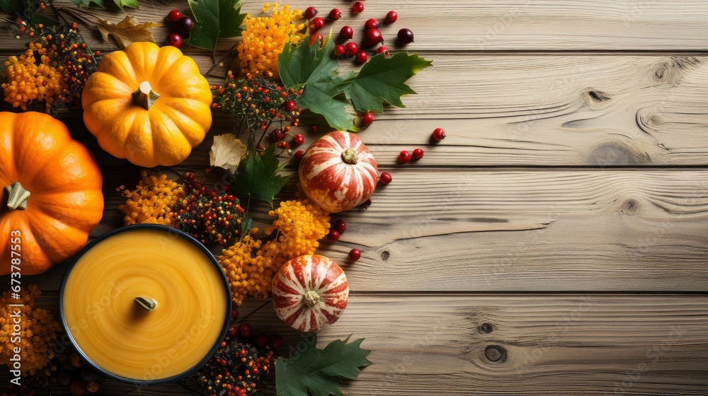 Autumn background from fallen leaves and fruits with vintage place setting on old wooden table. Thanksgiving day concept. Autumn background from fallen leaves and fruits with vintage place setting on old wooden table. Thanksgiving day concept.