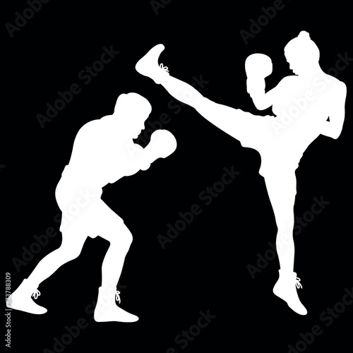 boxer couples in action silhouette