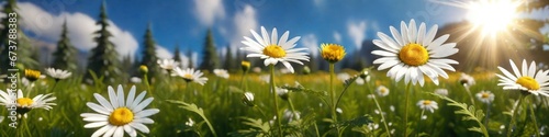 Daisies banner on blurred natural background  concept Valentine s or birthday or Mother s Day or Women s Day.