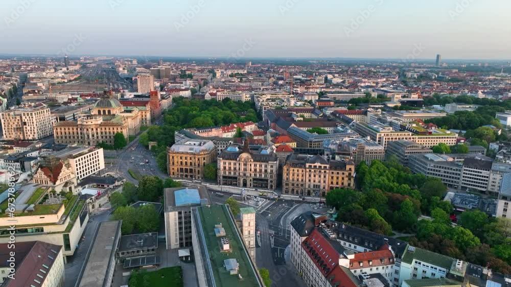 Aerial view of Munich City at sunrise, Germany