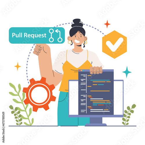 Open source. Software with code available for use, modification, and distribution. Collaborative free accessible software. Flat vector illustration