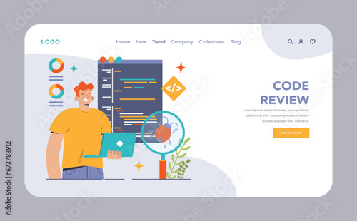 Open source web banner or landing page. Software with code available for use, modification, and distribution. Collaborative free accessible software. Flat vector illustration