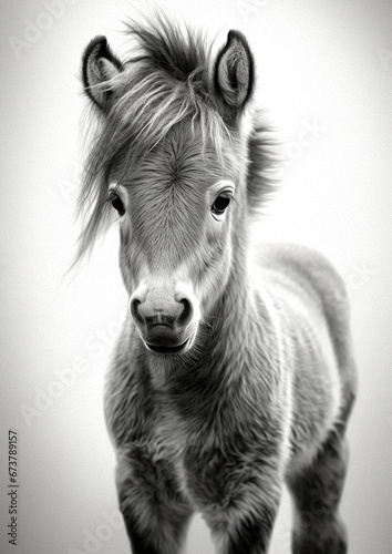 grayscale illustration of baby animals, cute, coloring, print, horse