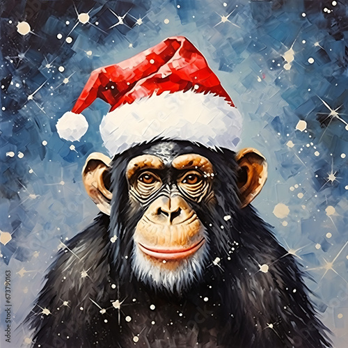 Abstract Oil Painting Christmas Chimpanzee Wall Art